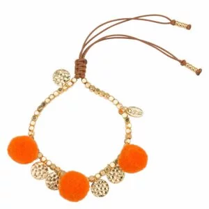 Milou-choice-Magentashop-armband-pompon-oranje-en-14k-goud