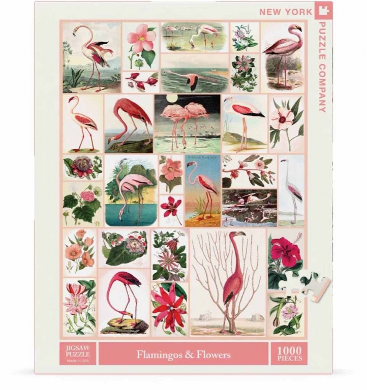 New York Puzzle Company Puzzel Flamingo's en Bloemen - 1000 stuks - Afbeelding 2