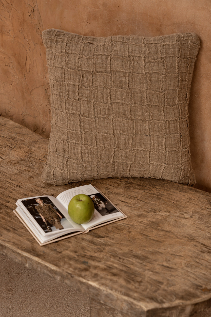 De Linen Damier Kussensloop - Naturel - Afbeelding 2