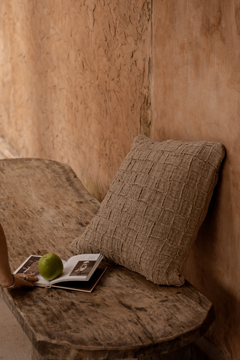 De Linen Damier Kussensloop - Naturel - Afbeelding 3